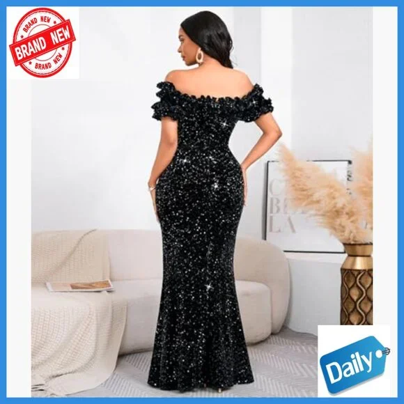 Sequin Off Shoulder Mermaid Maxi Dress Formal Evening Party Slim Fit